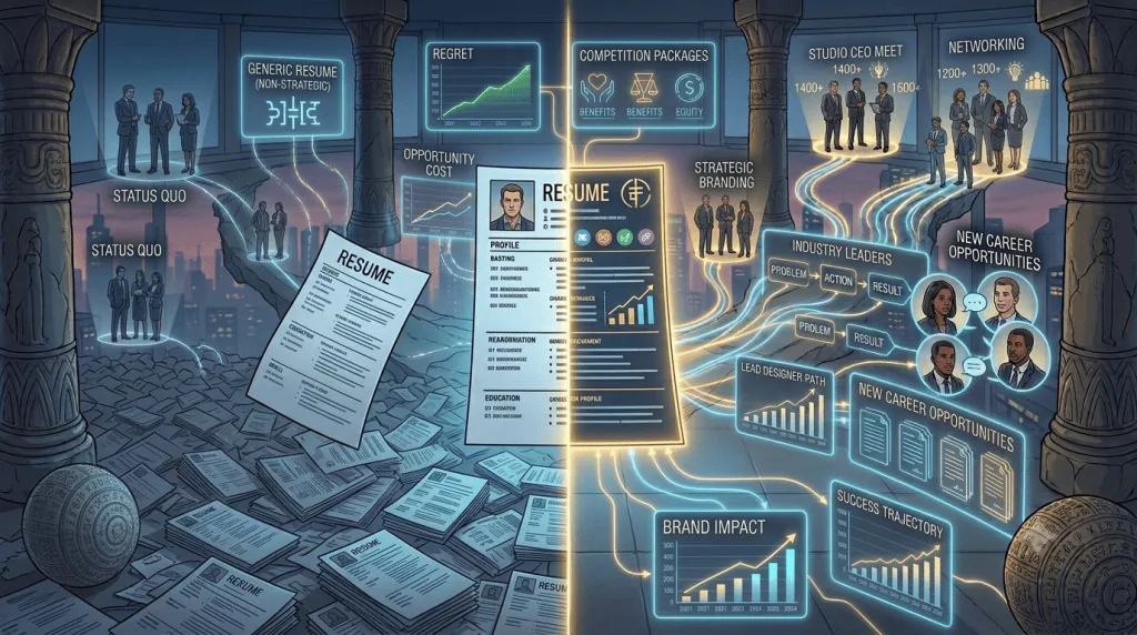 Comparison between a generic resume and a standout gaming industry resume.