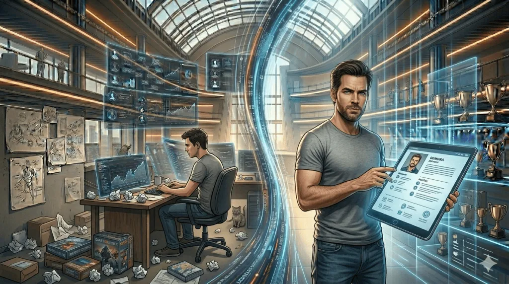 Gaming professional navigating the complex AAA game studio hiring process.