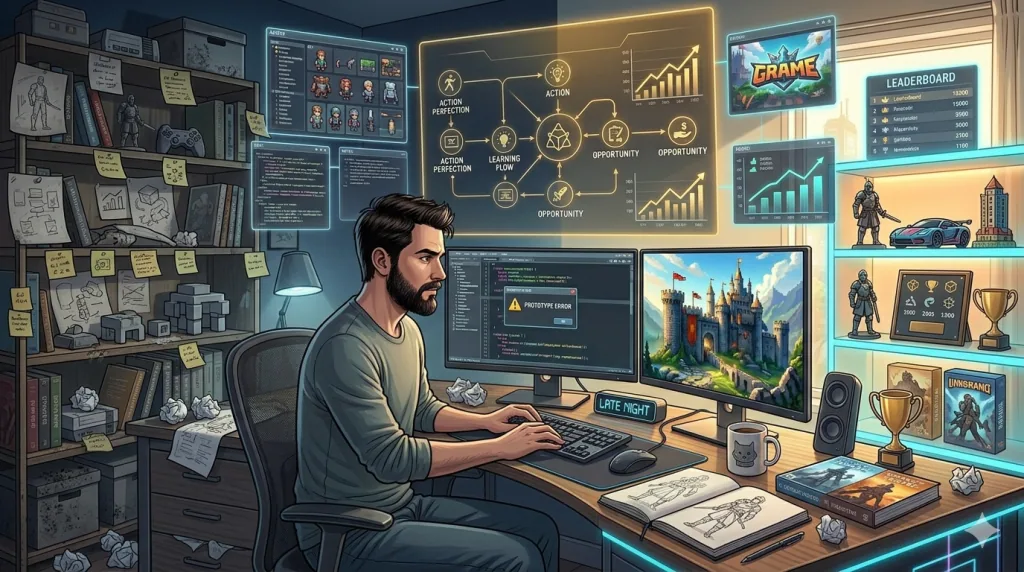 Game developer overcoming perfectionism and taking action on an indie game project.
