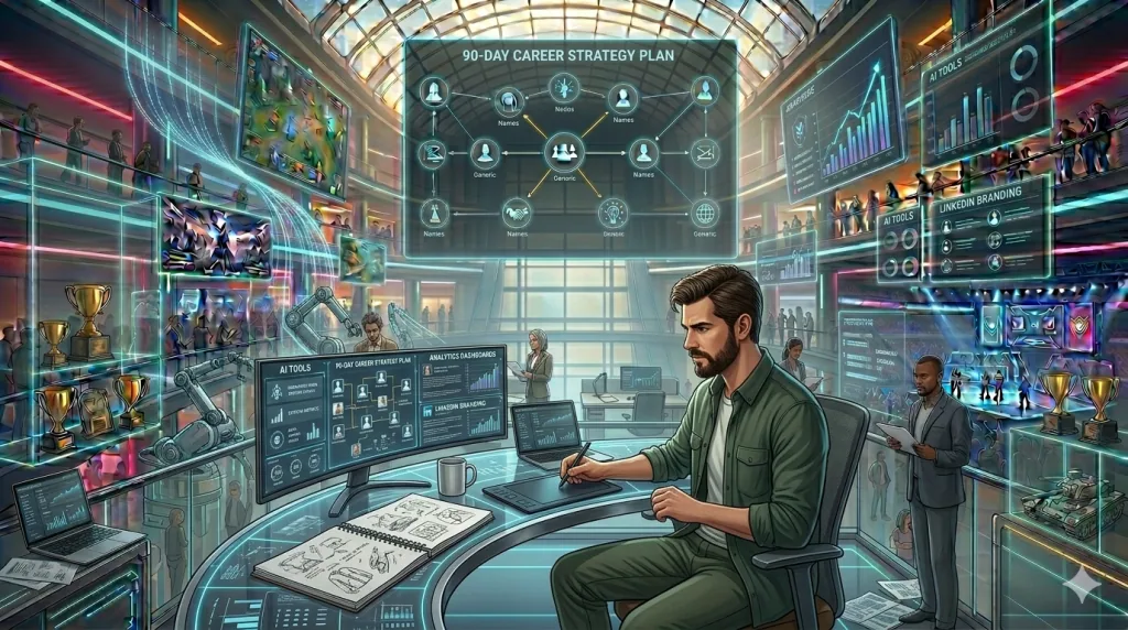 Gaming professional creating a strategic career plan to stay valuable in the AI era.