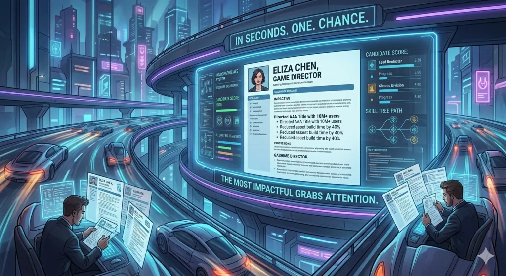 Gaming resume designed like a marketing document to capture recruiter attention quickly.