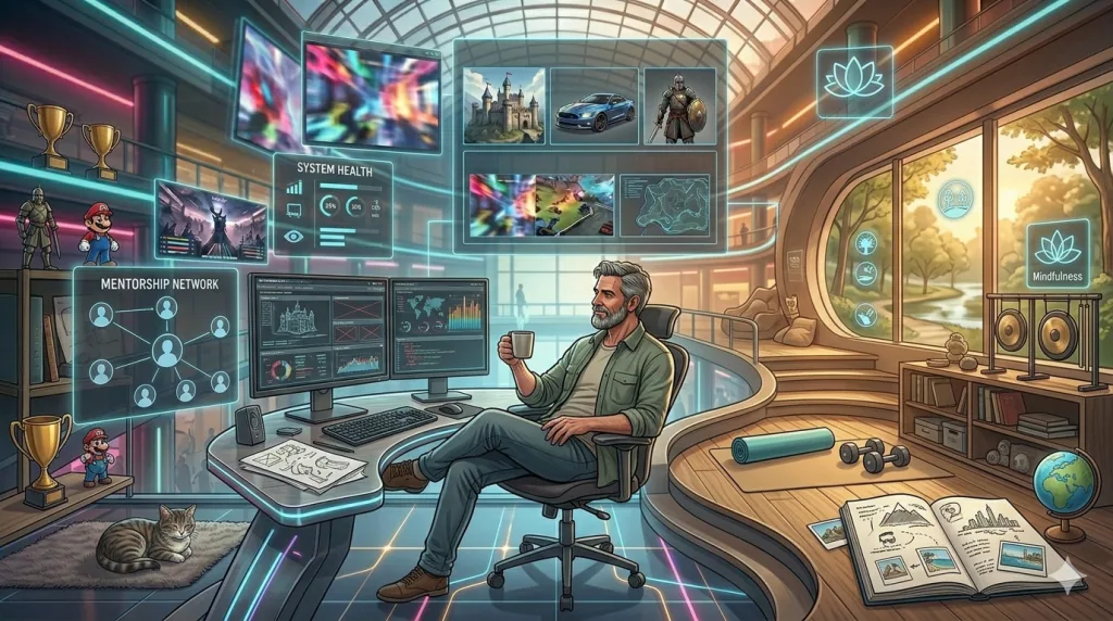 Game developer maintaining work-life balance and avoiding burnout in the gaming industry.