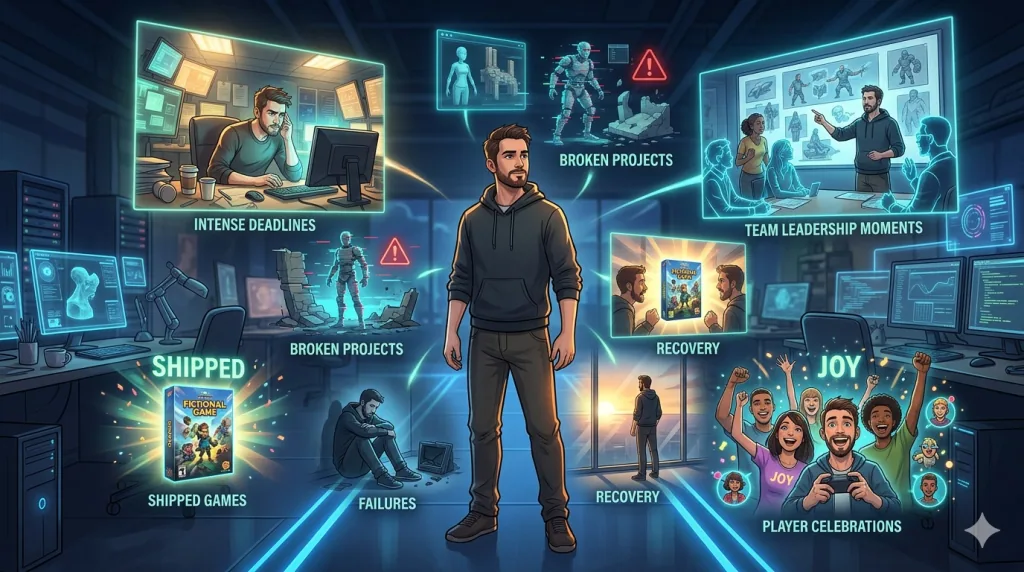 Gaming professional telling a memorable career story through leadership, challenges, and shipped games.