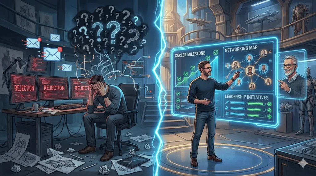 Comparison between struggling alone and receiving gaming career coaching support.