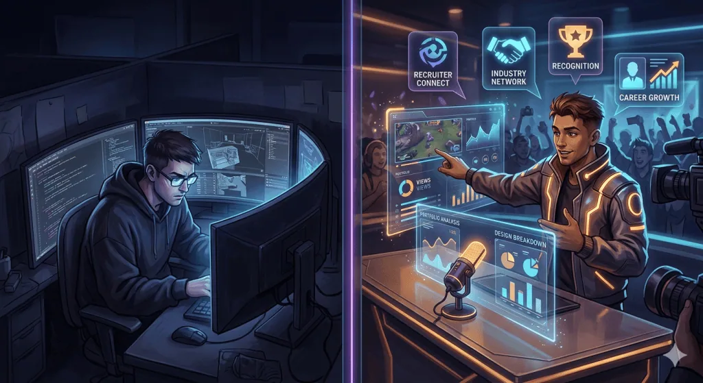 Comparison between invisible gaming professionals and visible gaming industry creators online.
