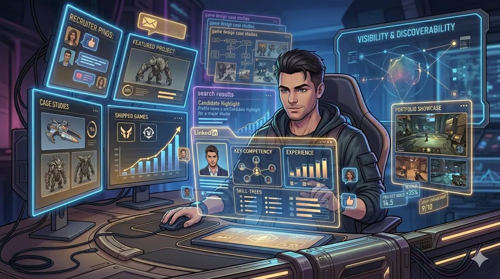 Gaming professional optimizing a LinkedIn profile to attract recruiters and gaming industry opportunities