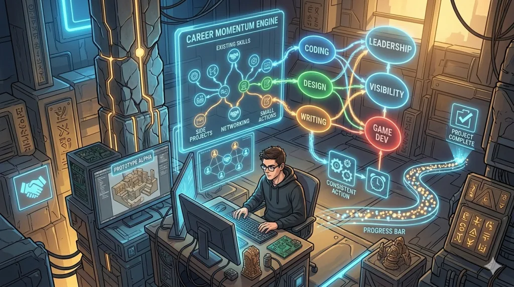 Gaming professional building career momentum using existing skills and opportunities.