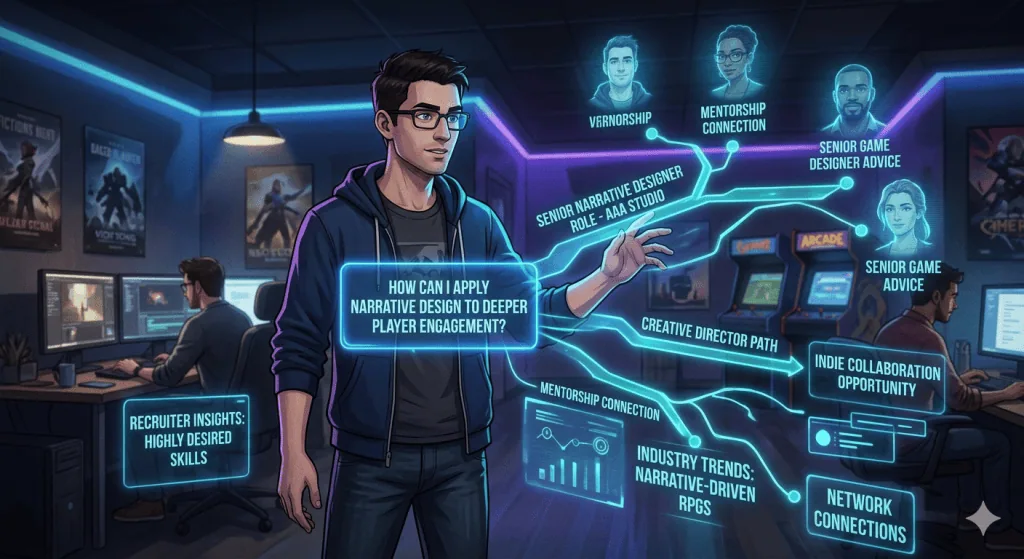Gaming professional unlocking career opportunities through powerful networking questions.
