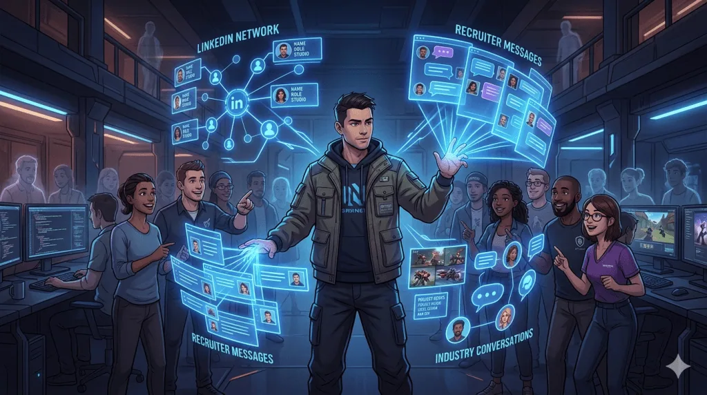 Gaming professional building LinkedIn visibility and attracting career opportunities through content creation.