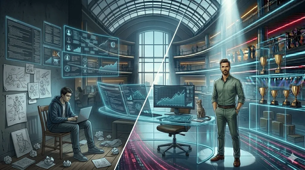 Comparison between invisible and highly visible gaming professionals on LinkedIn.