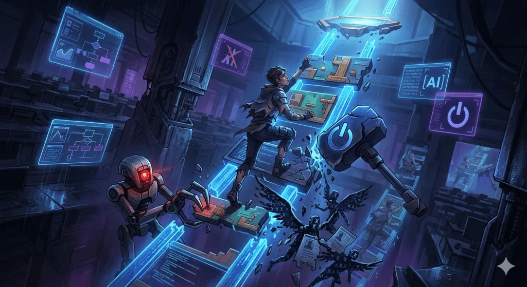 Game developer struggling with layoffs and instability while building a gaming career.